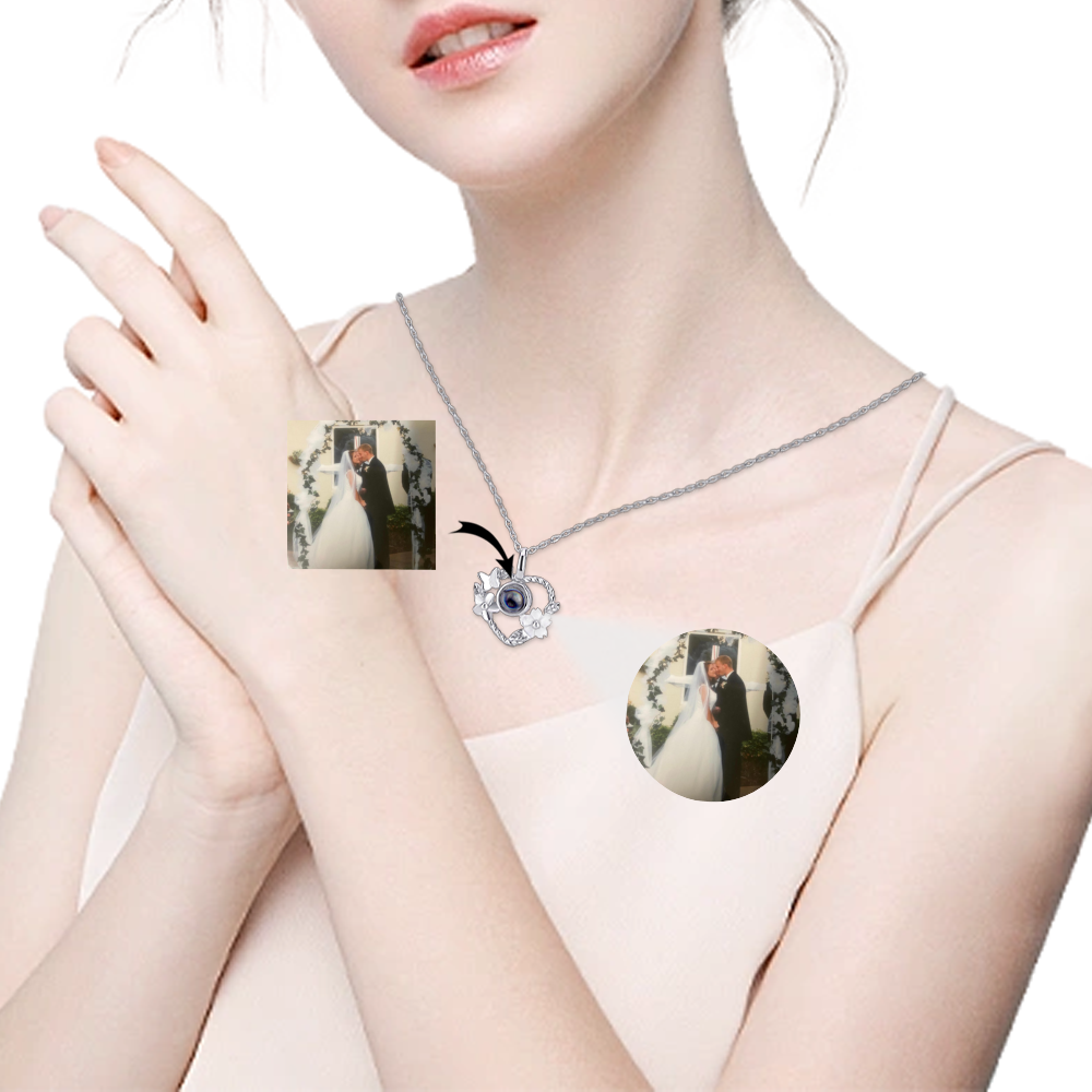 Custom Projection Necklace Flower Heart Shape Pendant Clavicle Chain