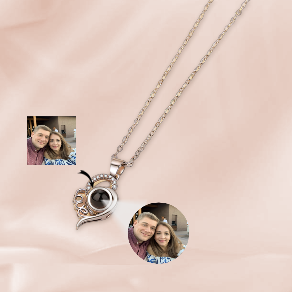Custom Photo Projection Necklace Heart Shape Pendan and Chain for JC