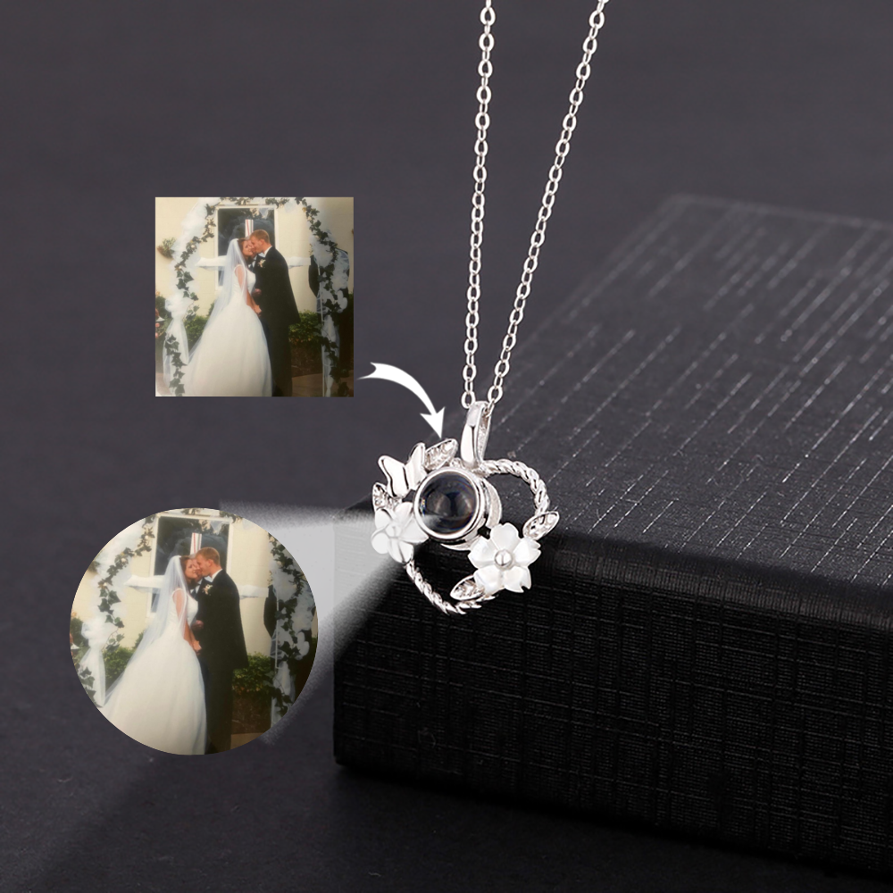 Custom Projection Necklace Flower Heart Shape Pendant Clavicle Chain