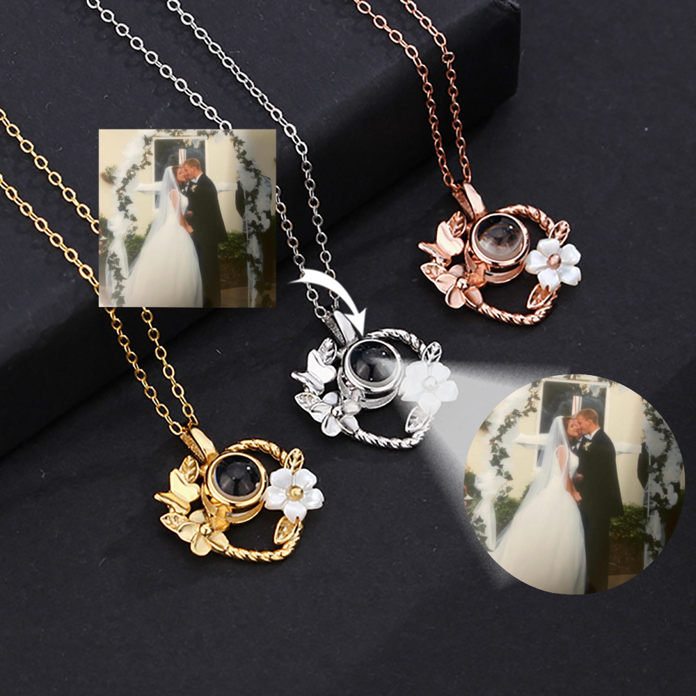 Custom Projection Necklace Flower Heart Shape Pendant Clavicle Chain