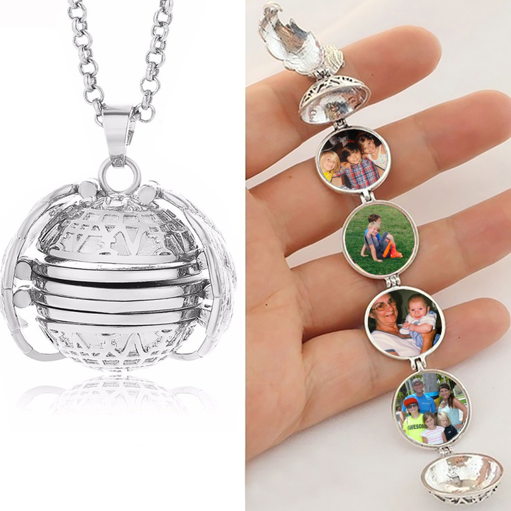 Custom Four Photos Retro Foldable Ornament on Necklace