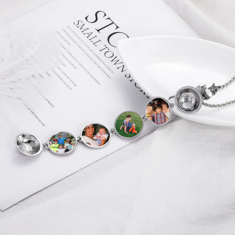 Custom Four Photos Retro Foldable Ornament on Necklace